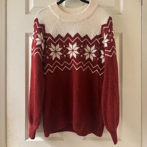 Abercrombie & Fitch Red and Cream Snowflake Sweater